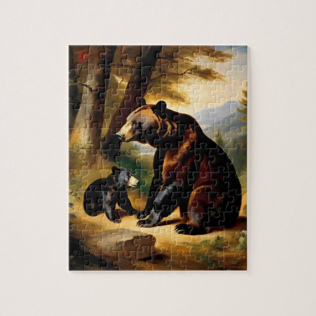 Puzzle Un jeune ours Jouer avec sa mère (Vertical)