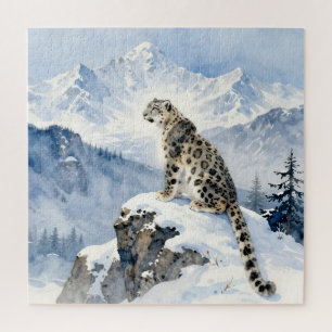 Puzzle Un léopard des neiges sur un pic enneigé