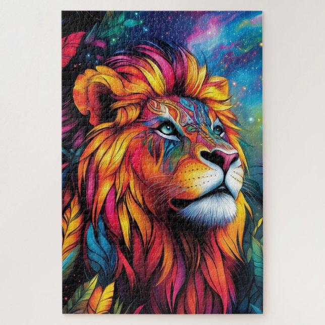Puzzle Un lion majestueux avec une crinière néon lumineus (Vertical)