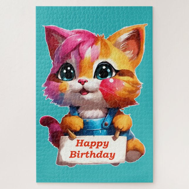 Puzzle Un marrant chaton d'anniversaire (Vertical)