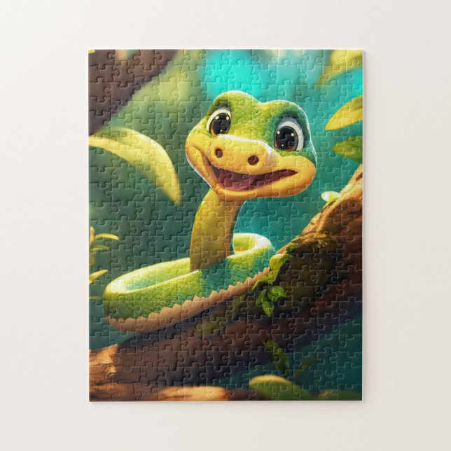 Puzzle Un mignon serpent de caricature sourire dans un ar (Vertical)