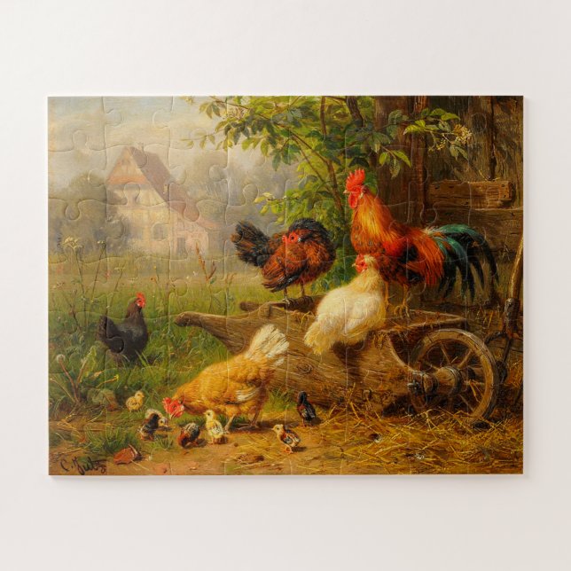 Puzzle Un œil vigilant Carl Jutz 1916 Coq de basse-cour (Horizontal)