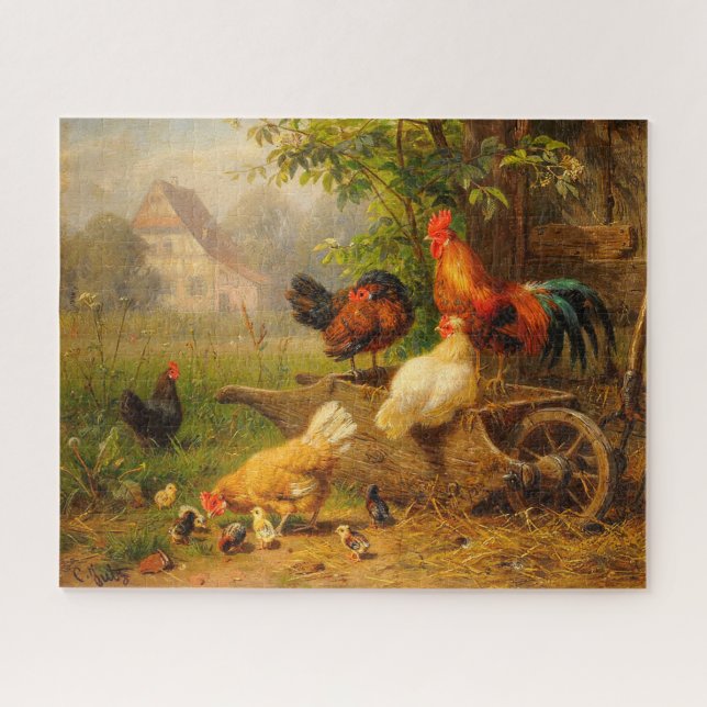 Puzzle Un œil vigilant Carl Jutz 1916 Coq de basse-cour (Horizontal)