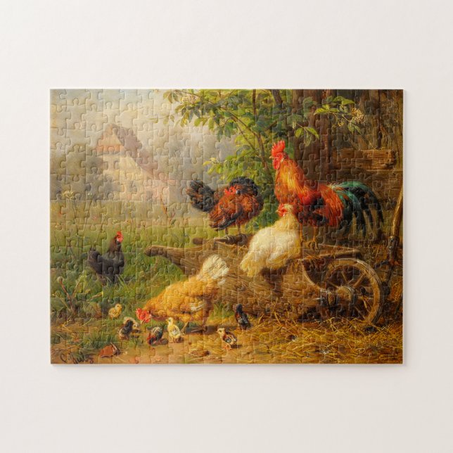 Puzzle Un œil vigilant Carl Jutz 1916 Coq de basse-cour (Horizontal)