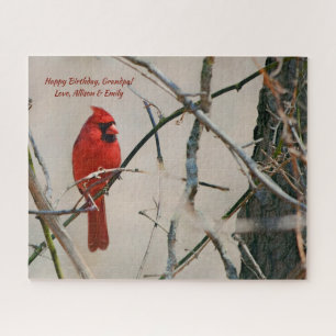 Puzzle Un oiseau cardinal rouge sur une branche dans les
