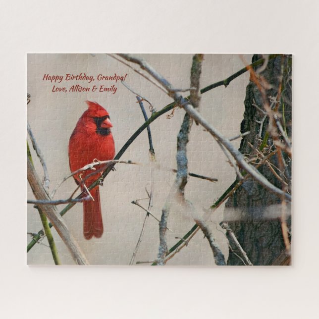 Puzzle Un oiseau cardinal rouge sur une branche dans les  (Horizontal)