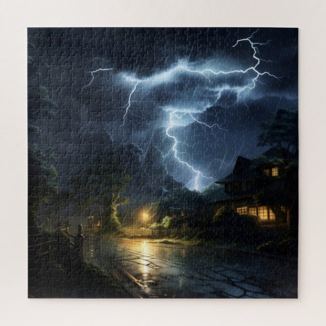 Puzzle Un orage sur le village (Vertical)