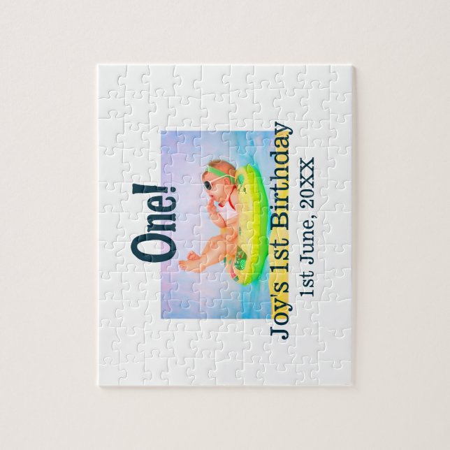 Puzzle Un premier anniversaire photo moderne ajouter nom  (Vertical)