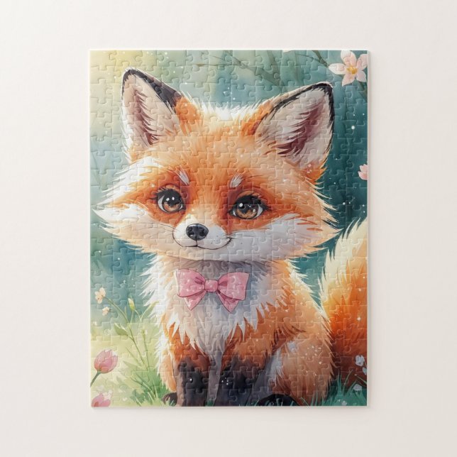 Puzzle Un renard mignon et un arc rose (Vertical)