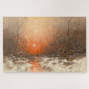 Puzzle Un sentier forestier avec chasseur au coucher du s