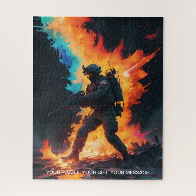 Puzzle Un soldat dans les flammes se tient au milieu de l (Vertical)