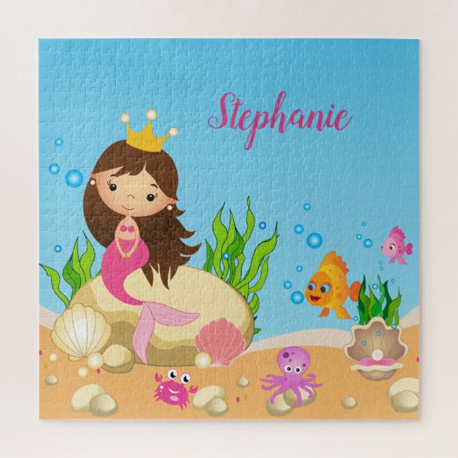 Puzzle Under the Sea Cute Brunette Mermaid Custom (Vertical)