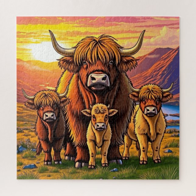Puzzle Une adorable famille de vache des Highlands. (Vertical)