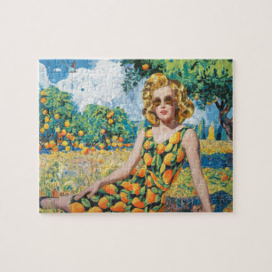 Puzzle Une belle femme dans une Orange Grove
