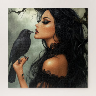Puzzle Une belle femme gothique avec corbeau