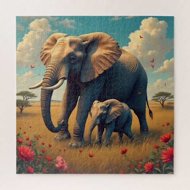 Puzzle Une douce maman sentimentale et un éléphant de béb (Vertical)