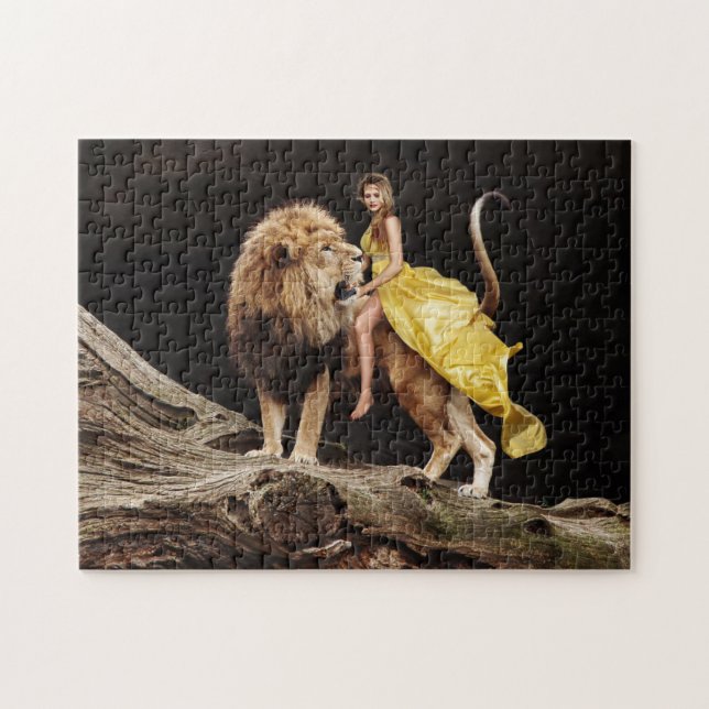 PUZZLE UNE FEMME À LA TÊTE D'UN IMAGINAIRE LION JIGSAW PU (Horizontal)