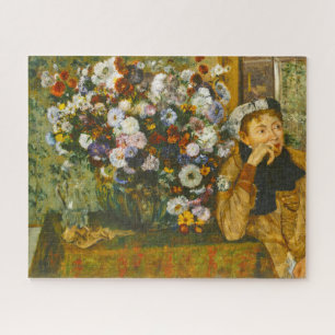 Puzzle Une femme assise à côté d'un vase de fleurs Degas