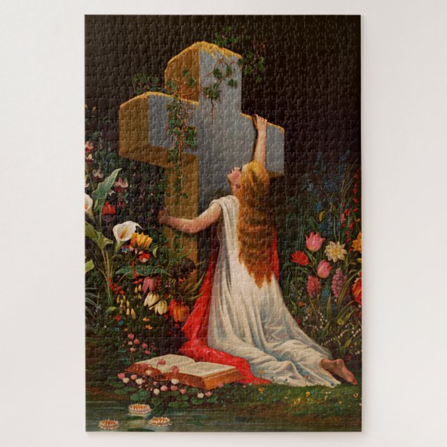 Puzzle Une femme avec une croix est en prière (Vertical)