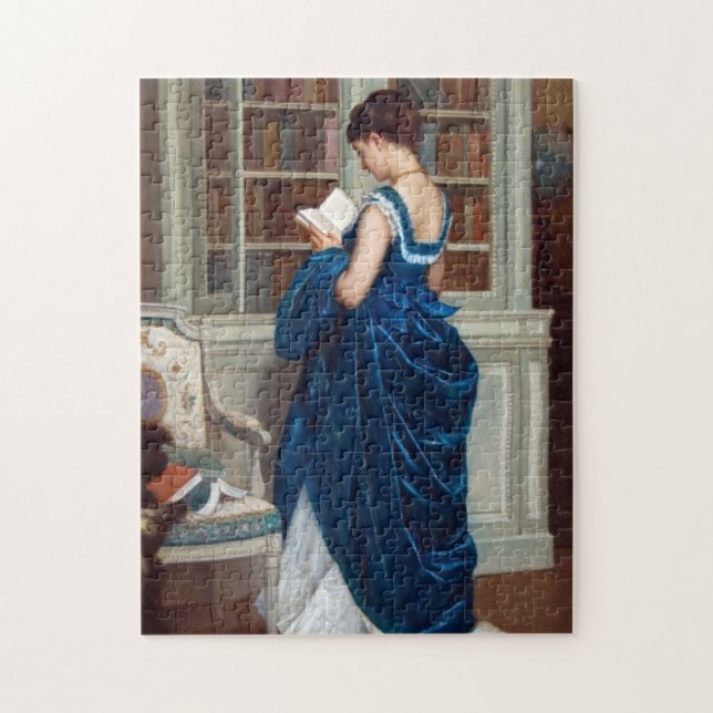 Puzzle Une femme en bleu, lisant un livre (Vertical)