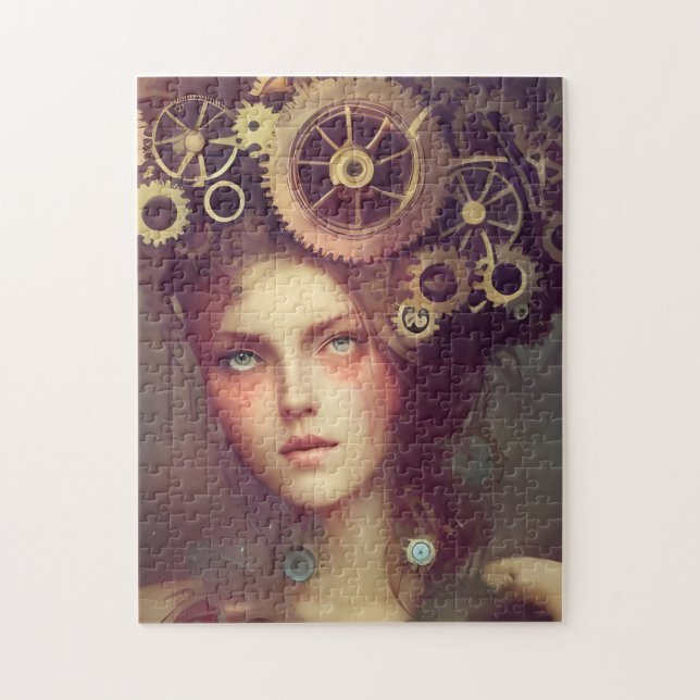 Puzzle Une femme imaginaire avec des engrenages de steamp (Vertical)