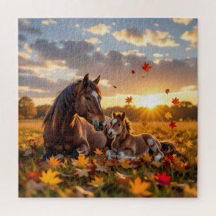 Puzzle Une jument et son poulain en Automne