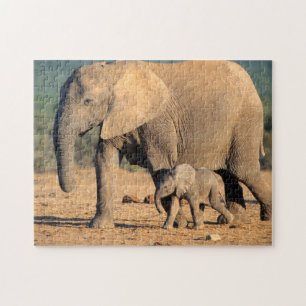 Puzzle Une mère éléphant d'Afrique et son petit en déplac