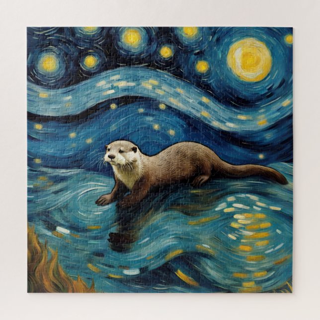 Puzzle Une Otter dans la mer de nuit étoilée (Vertical)