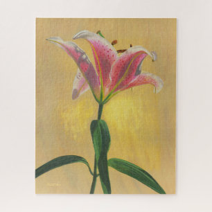 Puzzle Une peinture acrylique de lys rose sur fond doré