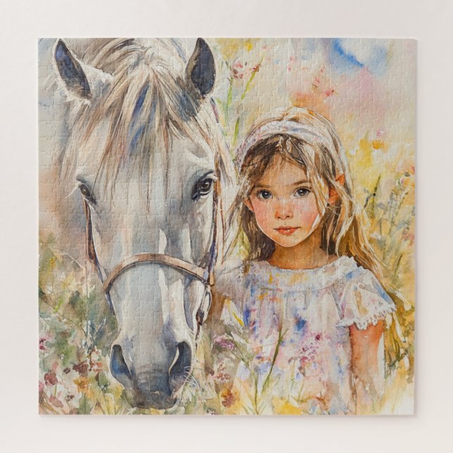 Puzzle Une petite fille avec un cheval (Vertical)