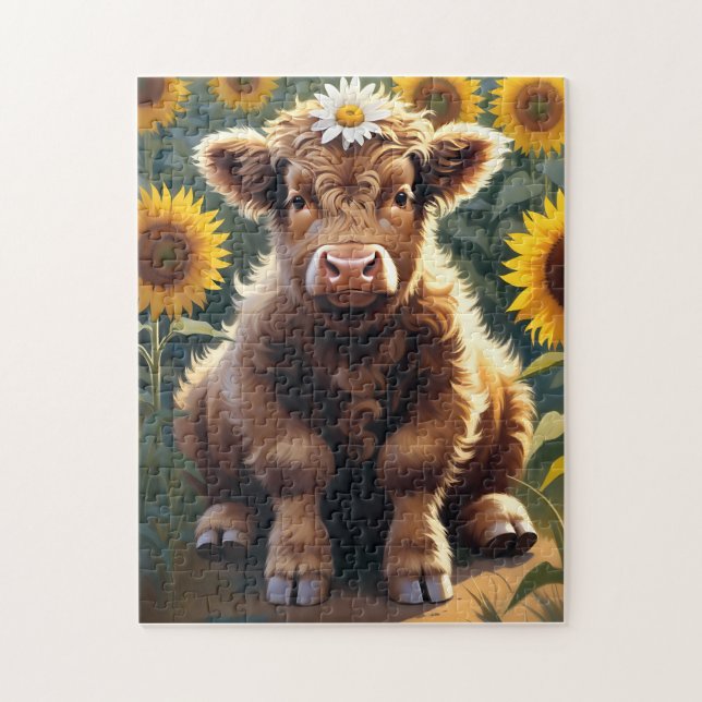 Puzzle Une petite vache dans un champ de tournesols (Vertical)