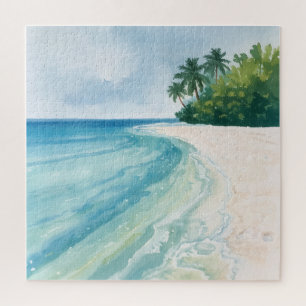 Puzzle Une plage tropicale sereine à l'aquarelle