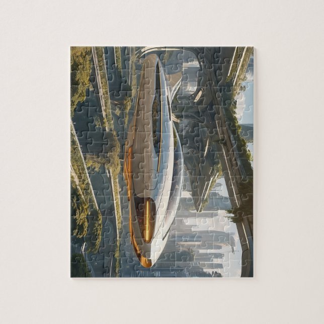 Puzzle Une voiture volante dans la ville du futur. (Vertical)