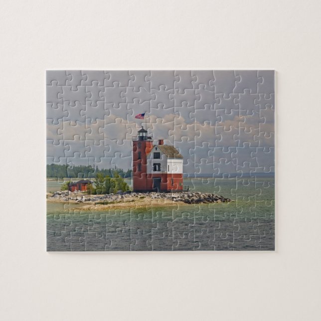 Puzzle Une vue de la station de phare de Round Island. (Horizontal)