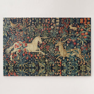 Puzzle UNICORN ET CERFS, FLEURS, ANIMAUX FORESTIERS Flora