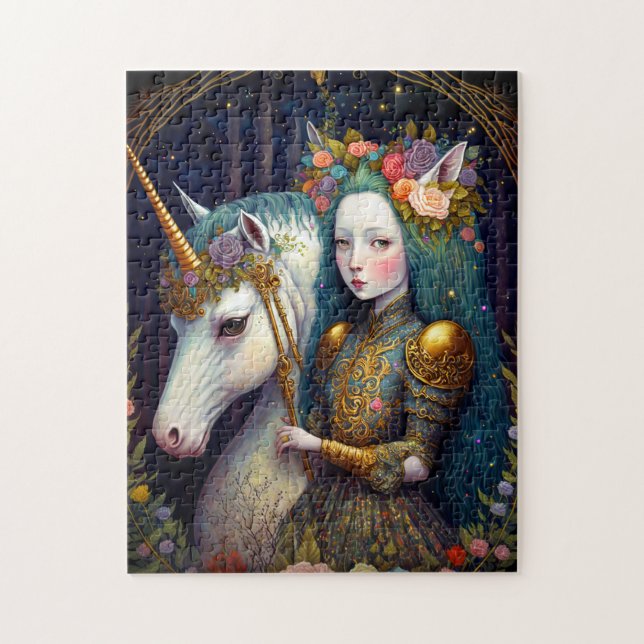 Puzzle Unicorn et Lady Imaginaire Art (Vertical)