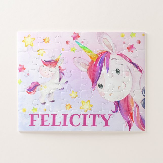 Puzzle Unicorn Fille Rainbow Personnalisée Pour En (Horizontal)