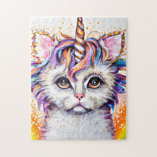 Puzzle Unicorn Kitten Aquarelle arc-en-ciel (Vertical)