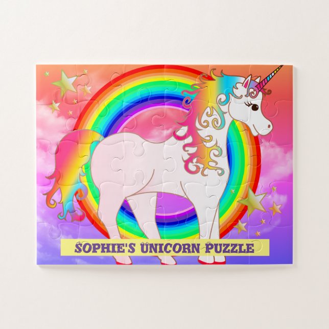 Puzzle Unicorn Personnalisé Avec Arc En Ciel (Horizontal)