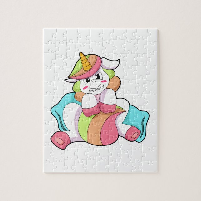 Puzzle Unicorn shy with Pillow (Vertical)
