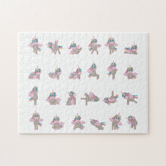 Puzzle Unicorn Yoga Poses Design Motif (Horizontal)
