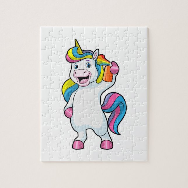 Puzzle Unicorne comme coiffeur avec aérosol (Vertical)