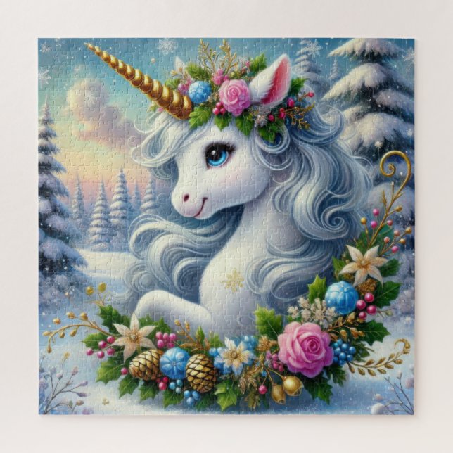 Puzzle Unicorne de Noël lunatique avec couronne (Vertical)
