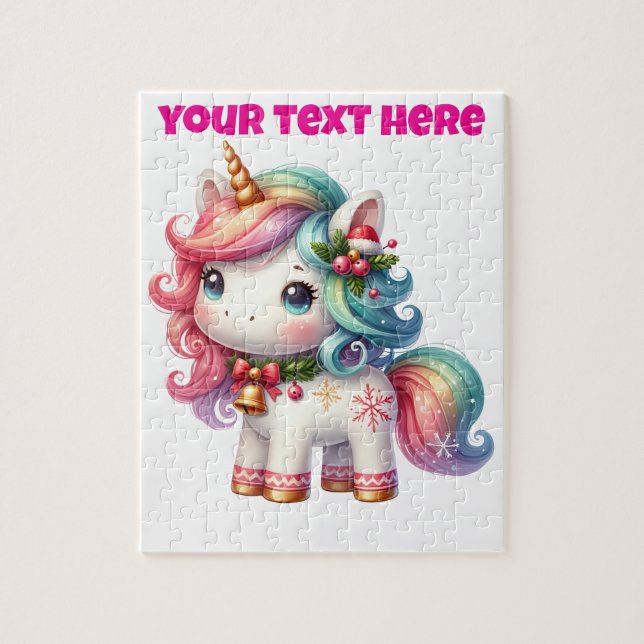 Puzzle Unicorne de Noël personnalisé (Vertical)