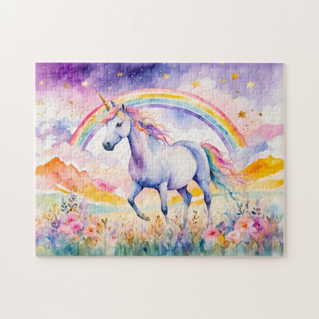 Puzzle Unicorne Enchantée Sous Un Ciel Arc En Ciel (Horizontal)