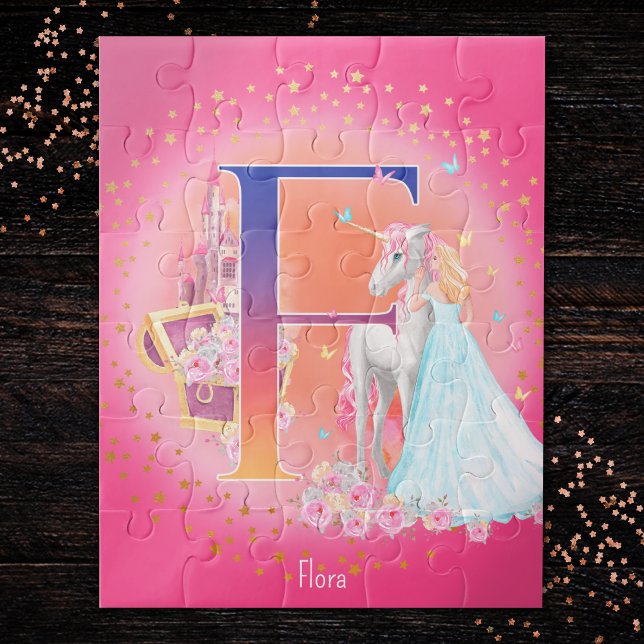 Puzzle Unicorne et princesse avec la lettre du château F  (Créateur téléchargé)