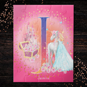 Puzzle Unicorne et princesse avec la lettre du château J