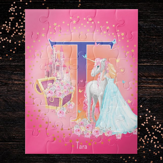 Puzzle Unicorne et princesse avec lettre de château T Mon (Créateur téléchargé)