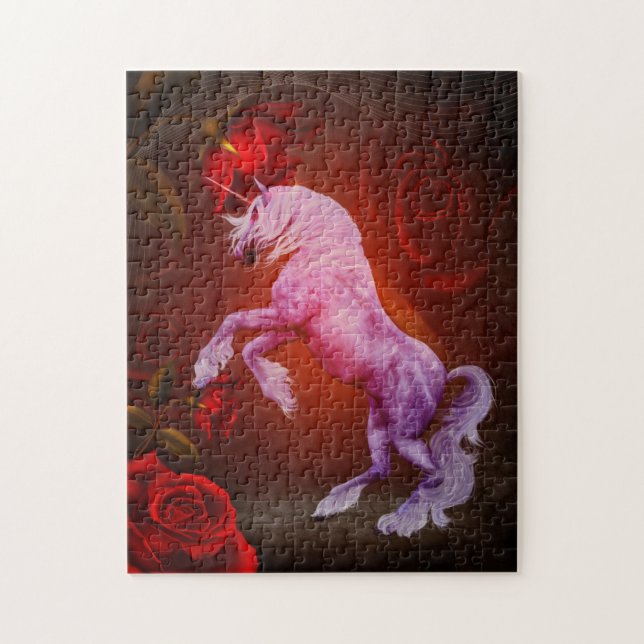 Puzzle Unicorne Et Roses Rouges Imaginaire Cheval Art (Vertical)