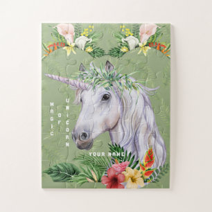 Puzzle Unicorne magique Exotique Tropical Fleurs Monogram